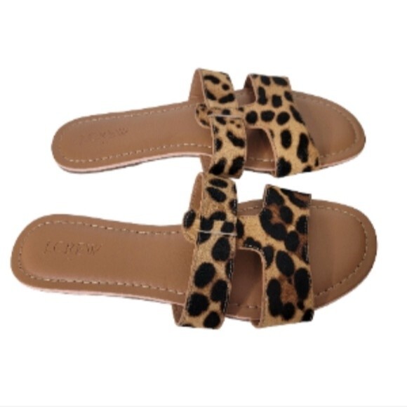 J Crew Calf Hair animal Print Slip on Sandal Size 7 brown black leopard style - Picture 3 of 8